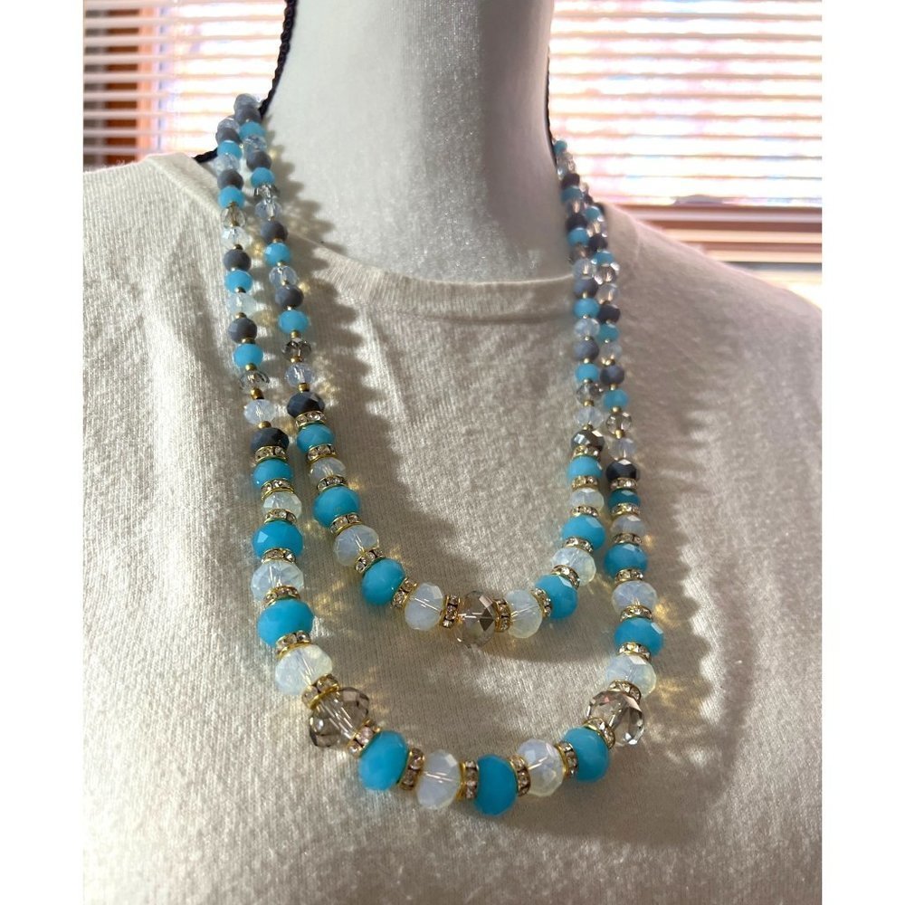 Designer Blue Glass Necklace -- 22"